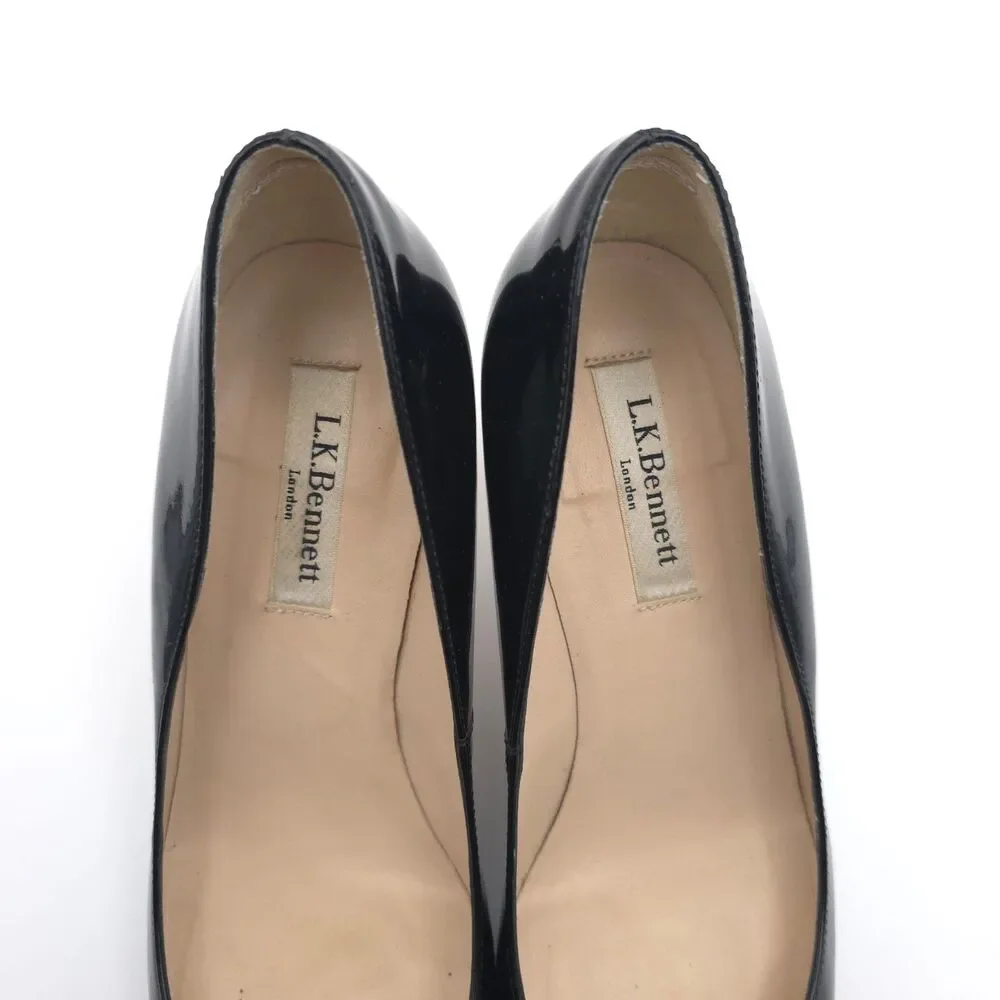 L.K. BENNETT London Black Patent Leather Pumps Heels Women 37.5‎ Made In Spain
